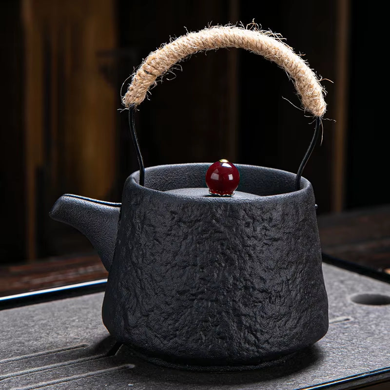 Retro Japanese Kungfu Teapot Ceramic Tea Set Coarse Ceramic Beam Teapot Single Pot Convenient Teapot Wholesale