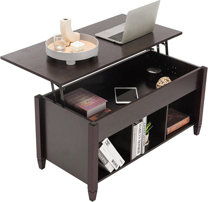 Bonnlo Lift Top Coffee Table, Coffee Table Converst to Dining Table Lift up Coffee Table Espresso Coffee Table Walnut Coffee Table, Coffee Table Lift Top with Hidden Compartment/3 Open Shelves
