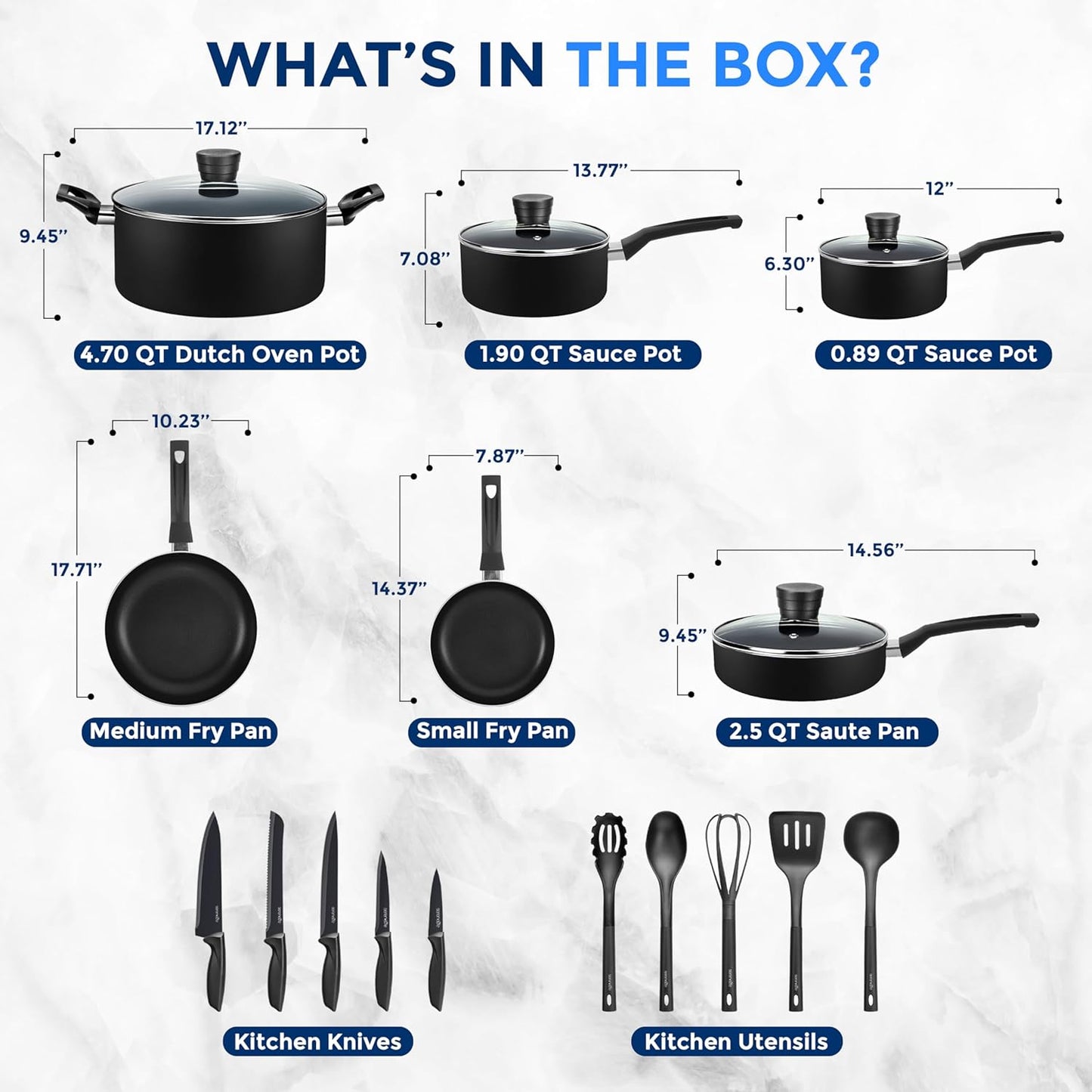 Serenelife Kitchenware Pots & Pans Basic Kitchen Cookware, Black Non-Stick Coating Inside, Heat Resistant Lacquer (20-Piece Set), One Size
