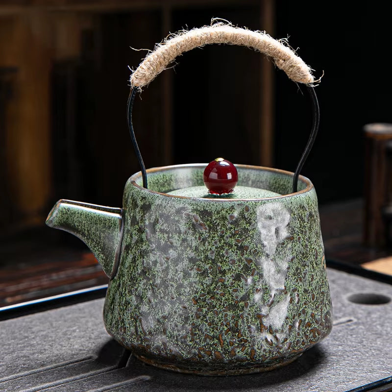 Retro Japanese Kungfu Teapot Ceramic Tea Set Coarse Ceramic Beam Teapot Single Pot Convenient Teapot Wholesale