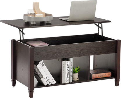 Bonnlo Lift Top Coffee Table, Coffee Table Converst to Dining Table Lift up Coffee Table Espresso Coffee Table Walnut Coffee Table, Coffee Table Lift Top with Hidden Compartment/3 Open Shelves