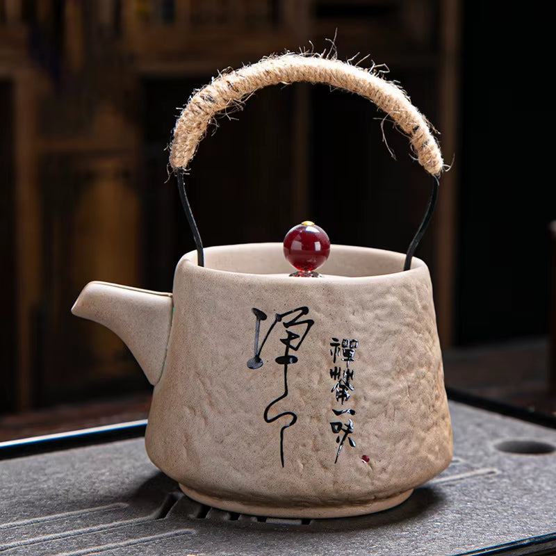 Retro Japanese Kungfu Teapot Ceramic Tea Set Coarse Ceramic Beam Teapot Single Pot Convenient Teapot Wholesale