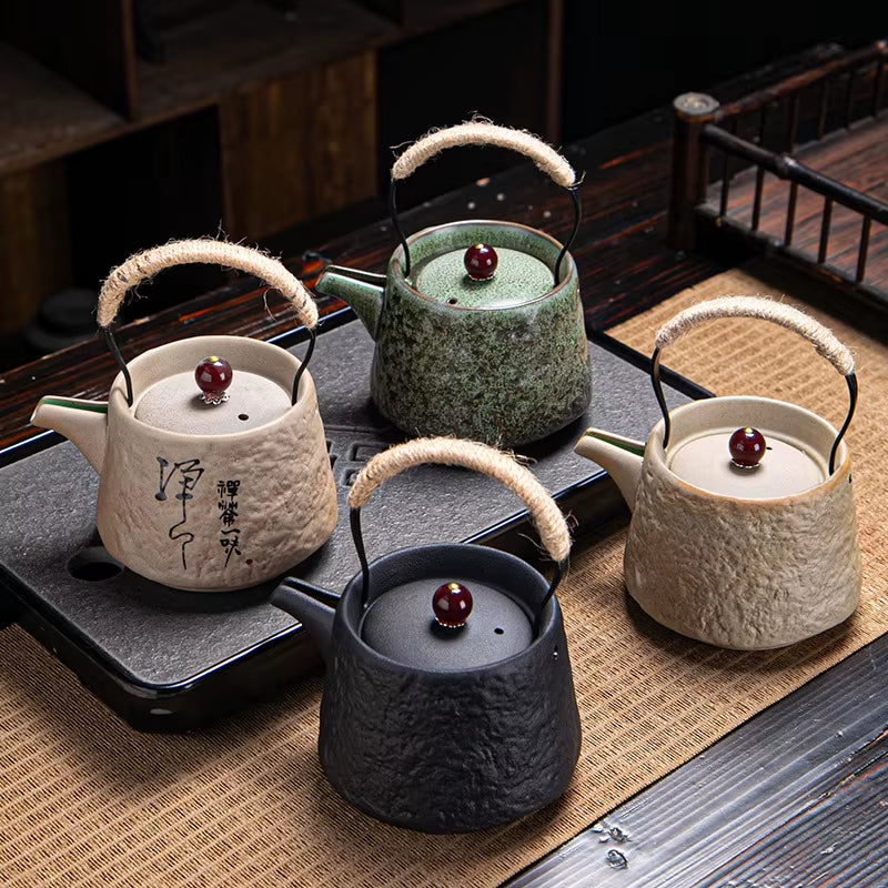 Retro Japanese Kungfu Teapot Ceramic Tea Set Coarse Ceramic Beam Teapot Single Pot Convenient Teapot Wholesale