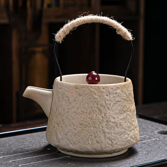 Retro Japanese Kungfu Teapot Ceramic Tea Set Coarse Ceramic Beam Teapot Single Pot Convenient Teapot Wholesale