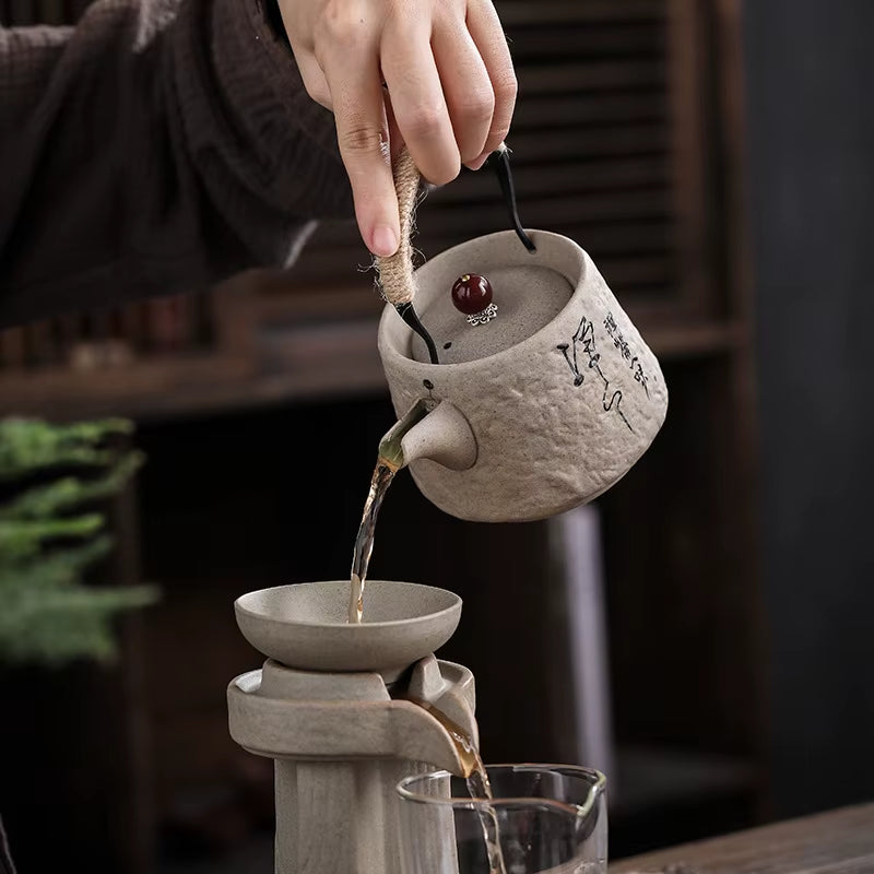 Retro Japanese Kungfu Teapot Ceramic Tea Set Coarse Ceramic Beam Teapot Single Pot Convenient Teapot Wholesale